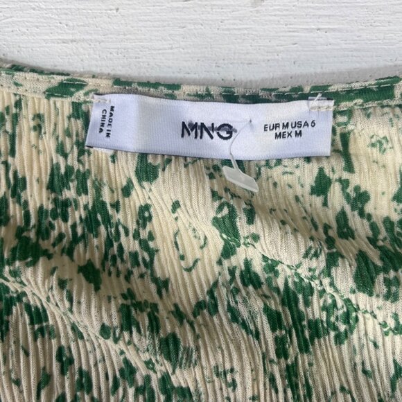 Mango Mini Dress Womens Medium Green Cream New WOT Floral Long Sleeve - Picture 7 of 9